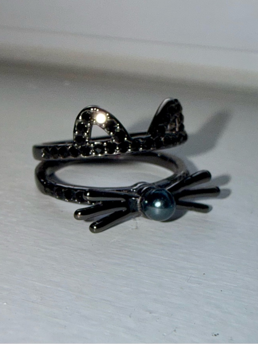 kate spade Black Cat Ear & Whisker Ring with Dark Pearl Accent